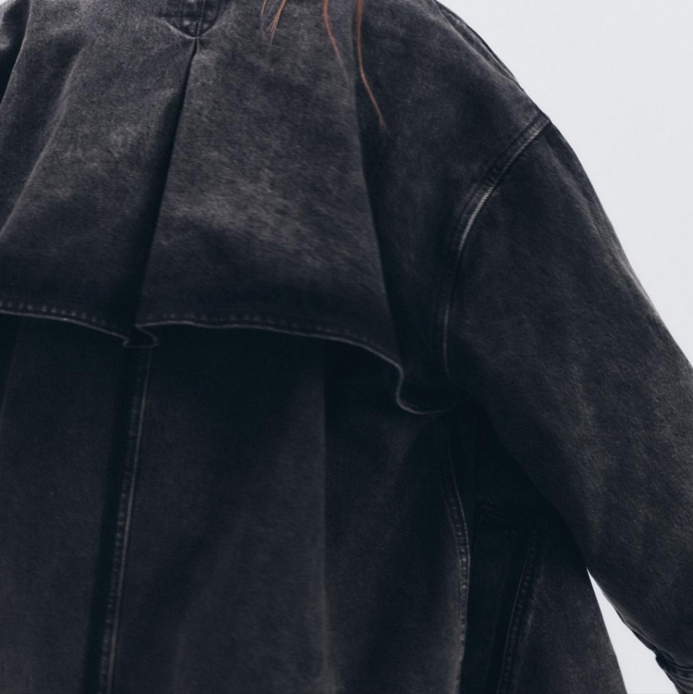 ZARA Denim Trench Coat Jacket Long Oversized Size L/XL - Picture 7 of 11